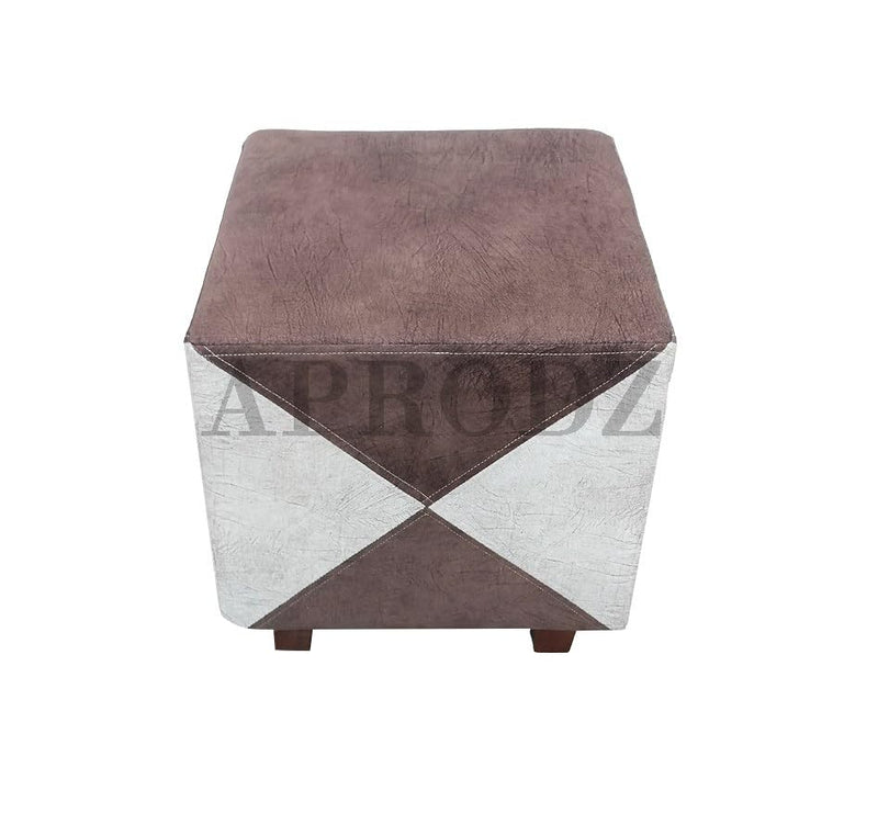 Printed Ottoman Stool Upholstered Foam Cushioned Pouffes for Living Room | Puffy Muddha Stool for Footrest & Sitting, Velvet Pouf Stool, Furniture for Home Decor, Office Set of 2 (Beige/Brown) 