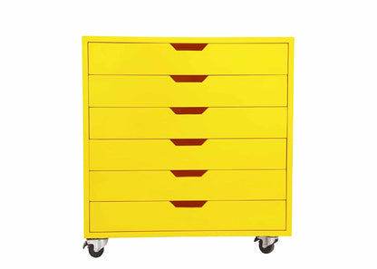 APRODZ Mango Wood Sideboard Storage Dresser Cabinet Bhesar Chest of 6 Drawer On Castors for Living Room | Cream