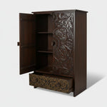 Scolpito Mango Wood Wardrobe for Bedroom 2-Door Antique Wooden Almirah for Storage/Space Saving with 1-Drawer Storage Organizer Rack Clothes Cupboard for Bedroom 