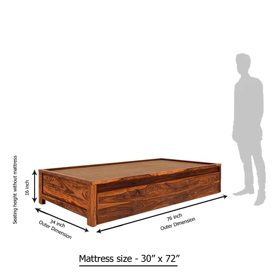 Sheesham Wood Hosia Bed for Bedroom Living Room Divan with Storage-Honey Finish