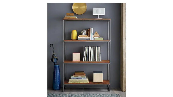 Translation missing: en.Solid Wood and Steel Steelo 4 Tier Bookcase for Living Room | Book Rack | Brown Finish 