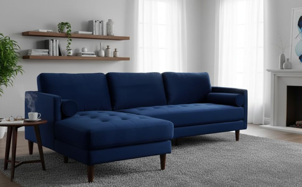 MidCen Wooden 3 Seater Sofa Set with High-Density Comfortable Foam for Home & Living Room (Upholstered- Dark Green Velvet Fabric) 