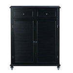 Mango Wood Sideboard Black Shoe Rack Cabinet for Living Room | 2 Drawer Shoe Organizer 