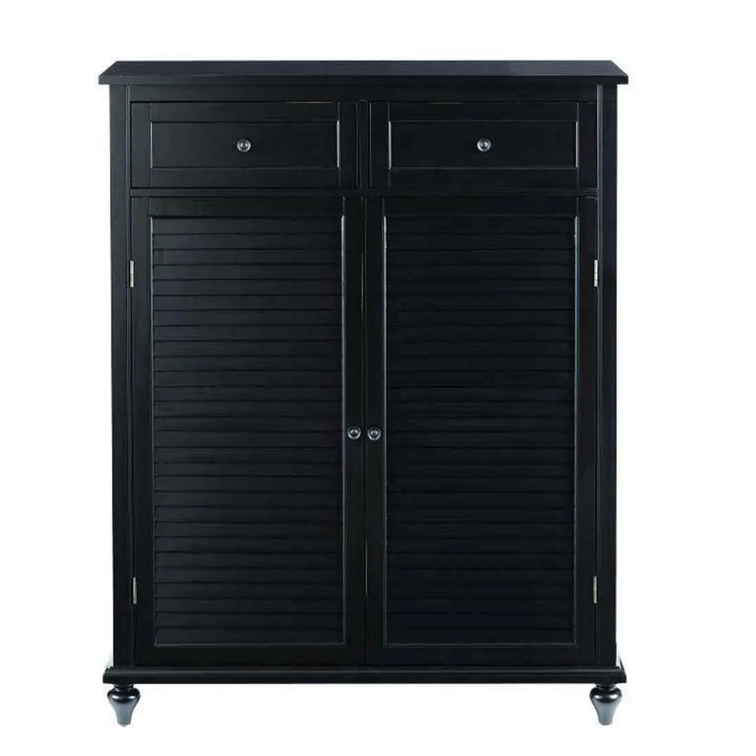 Mango Wood Sideboard Black Shoe Rack Cabinet for Living Room | 2 Drawer Shoe Organizer 