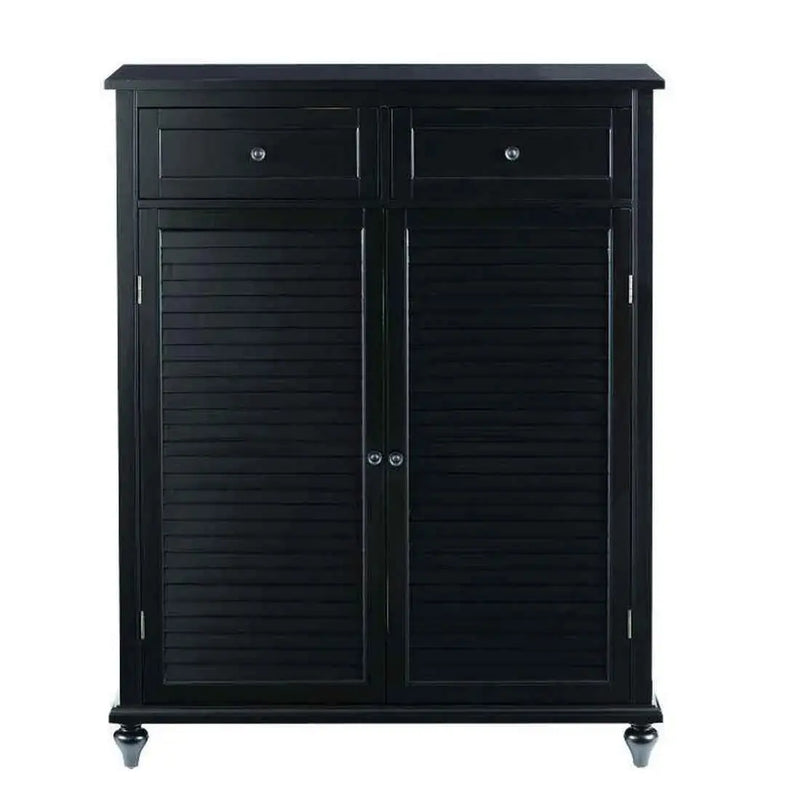 Mango Wood Sideboard Black Shoe Rack Cabinet for Living Room | 2 Drawer Shoe Organizer 