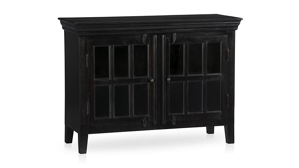 APRODZ Mango Wood 2 Door TV Stand Cabinet for Living Room | Entertainment Unit Furniture | Black