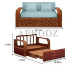 Sheesham Wood Sofa Cum Bed, 2 Seater with Storage, Geometric Design (75 x 51 x 30 Inch)  Sheesham Wood Sofa Cum Bed (2 Seater)