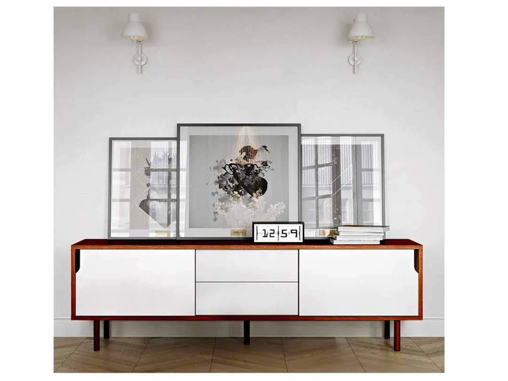 Translation missing: en.APRODZ Solid Wood Como Storage Side Board Unit for Living Room |Oak Matte Grey White Finish