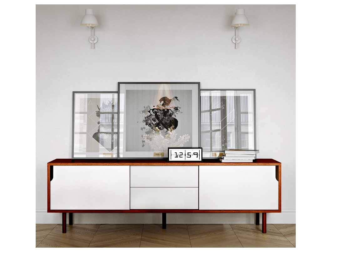 Solid Wood Como Storage Side Board Unit for Living Room |Oak Matte Grey White Finish 