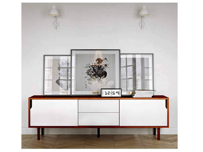 Solid Wood Como Storage Side Board Unit for Living Room |Oak Matte Grey White Finish 