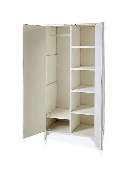 Translation missing: en.Regenerada Metal &amp; Recycled Wood 2‑Door Wardrobe – Natural &amp; White Powder‑Coated Almirah 