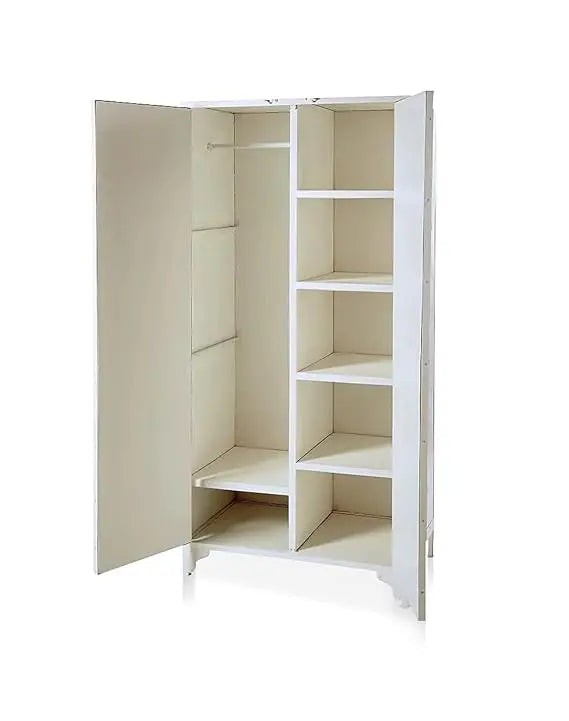 Translation missing: en.Regenerada Metal &amp; Recycled Wood 2‑Door Wardrobe – Natural &amp; White Powder‑Coated Almirah 