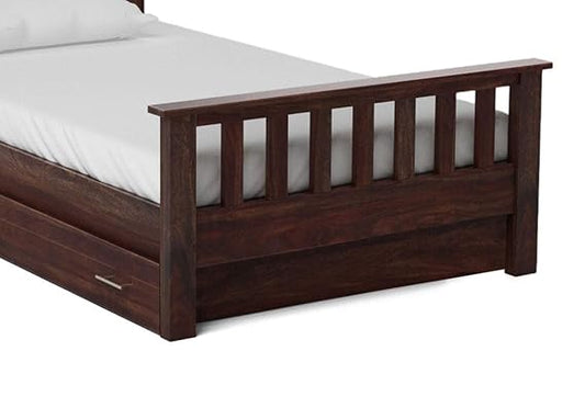 Sheesham Wood with Drawer Storage Fischer Single Size Bed for Bedroom Stylish | Dark Brown Finish