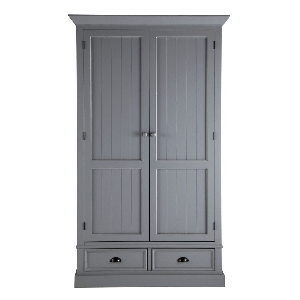 Aprodz Mango Wood Multipurpose Storage Warsaw Wardrobe for Living Room | 2-Door and 2 Drawer Almirah | Grey