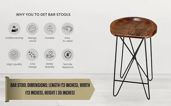 Translation missing: en.Bar Stool for Home bar, Counter Stool Chair Modern, Shop Industrial Stool with footrest, Black Metal and Wood, Set of 2 