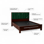 Sheesham Wood Bed | Queen Size Bed Without Storage | Solid Wood Double Bed with Tufted Headboard | Premium Cot Furniture for Bedroom | Bed Queen Size | Green 