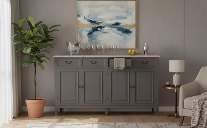 Translation missing: en.Solid Wood Cancun Storage Sideboard Cabinet with 4 Door and 4 Drawer for Living Room 