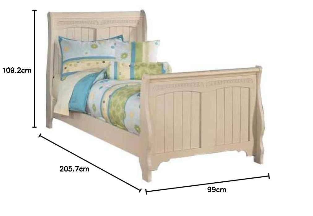 Solid Wood Without Storage Single Size Mcma Bed for Bedroom Stylish | Cream Finish