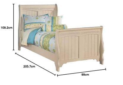 Solid Wood Without Storage Single Size Mcma Bed for Bedroom Stylish | Cream Finish