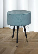 Upholstered and Steel Frame Puffy Stool Grass Green Fabric + Black Powdercoated - Set of 2 