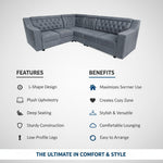 Shaped Sectional 6-Seater Sofa with Tufted Back Padded Armrest Perfect Fabric Corner Sofa 