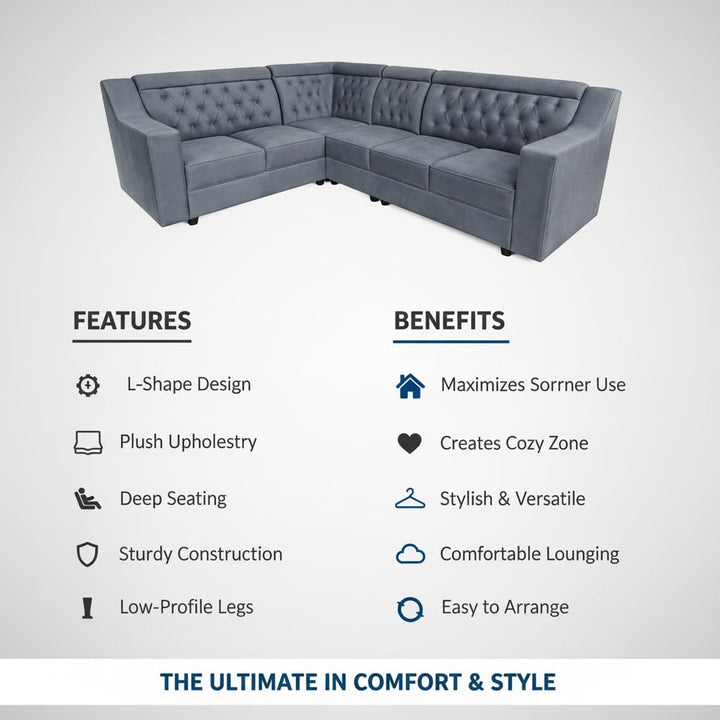 Translation missing: en.Shaped Sectional 6-Seater Sofa with Tufted Back Padded Armrest Perfect Fabric Corner Sofa 