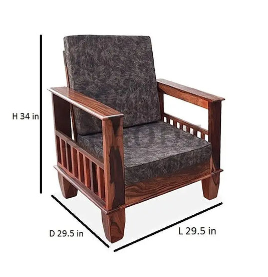 Translation missing: en.Kitarp Sheesham Wood Single Seater Sofa for Living Room with Seat &amp; Back Cushion (Suede Upholestry) 