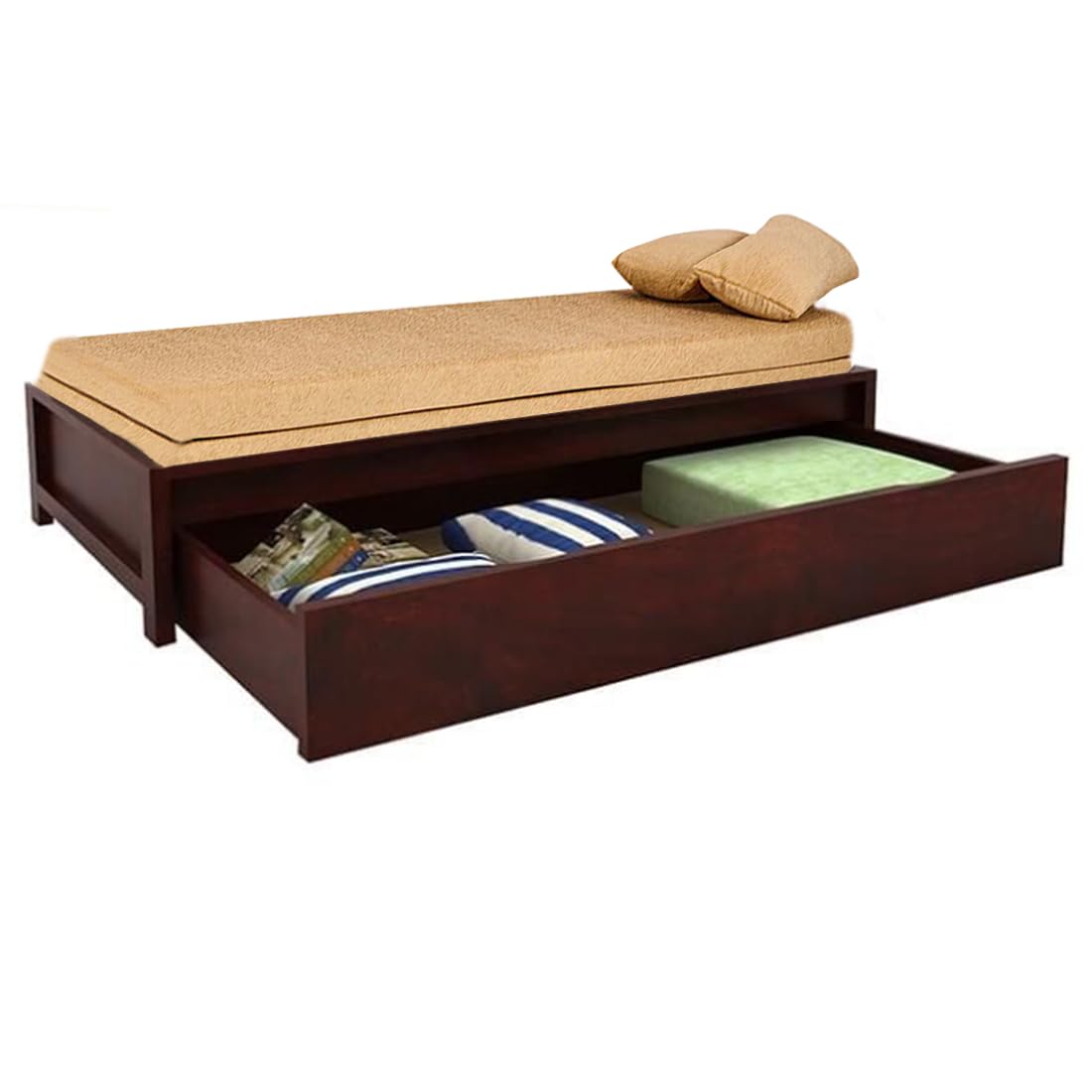 APRODZ Sheesham Wood Hosia Bed for Bedroom Living Room Divan with Storage- Mahogany Finish