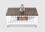 Vintage Farmhouse Coffee Table | Rustic White Living Room Center Table with Shelf 