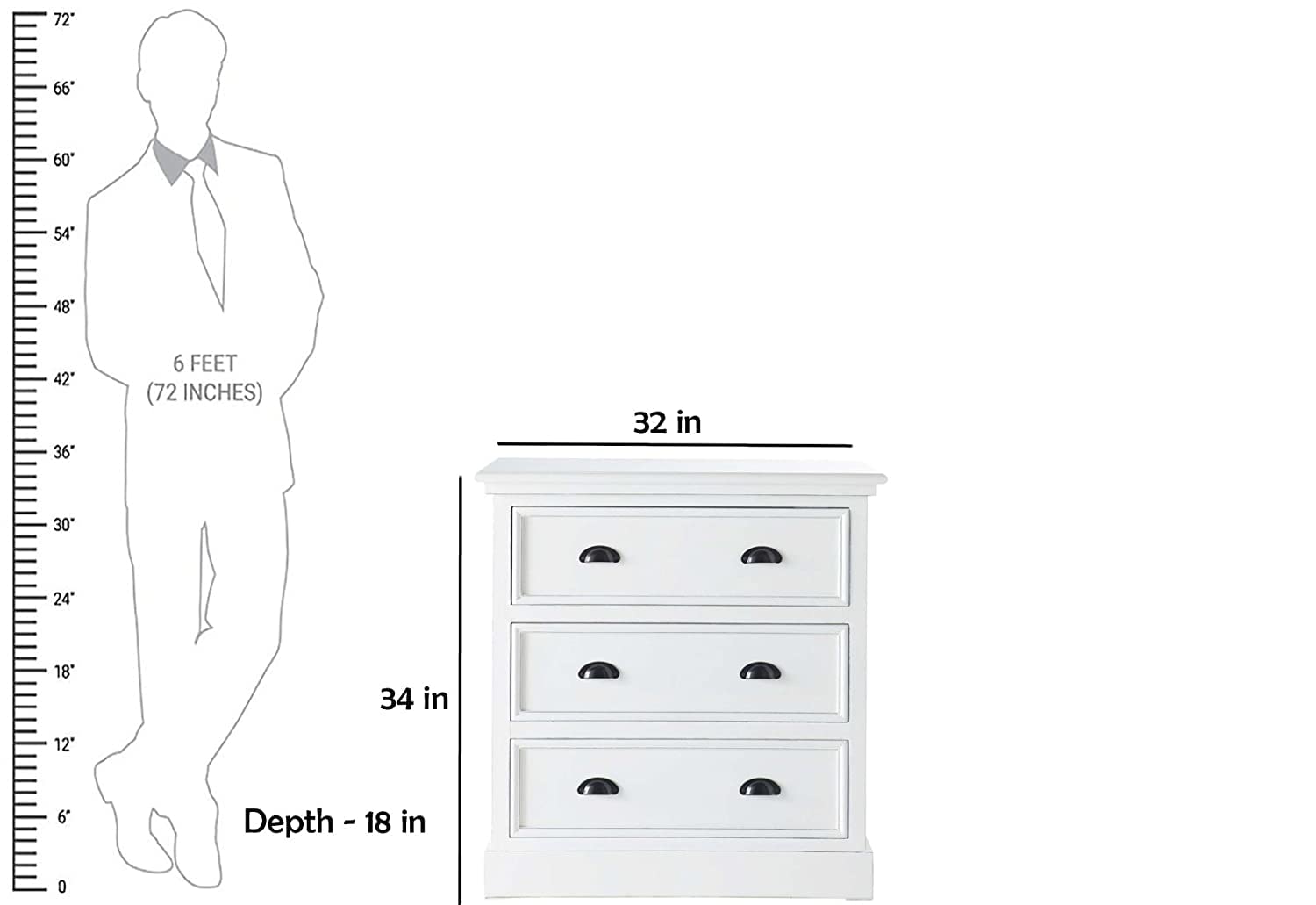 APRODZ Mango Wood Marceio Chest of 3 Drawers Storage Cabinet for Living Room | Wooden Sideboard | White Finish