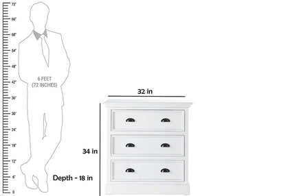 APRODZ Mango Wood Marceio Chest of 3 Drawers Storage Cabinet for Living Room | Wooden Sideboard | White Finish