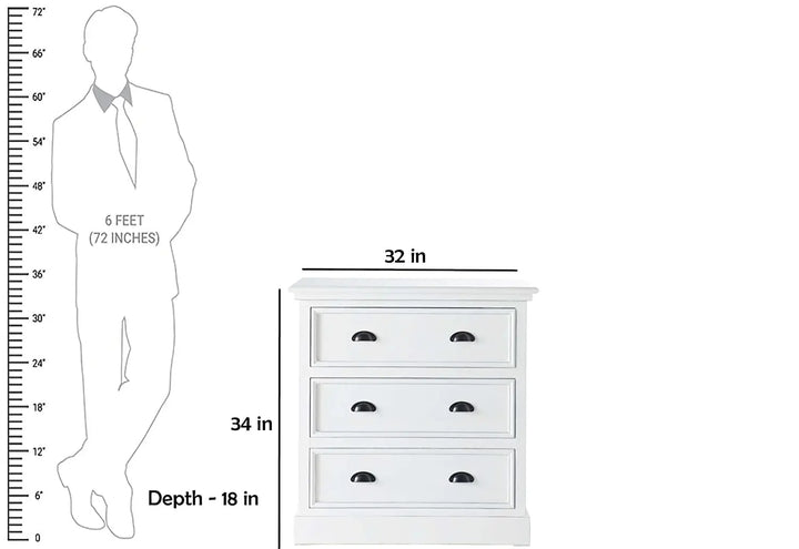 Translation missing: en.APRODZ Mango Wood Marceio Chest of 3 Drawers Storage Cabinet for Living Room | Wooden Sideboard | White Finish