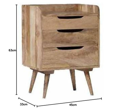Mango Wood Serpa Stylish Bedside Table for Bedroom Living Room with 3 Drawer End Table