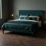 Upholstered Platform Bed with Adjustable Headboard, Leg Wood Black + Black Fabric 