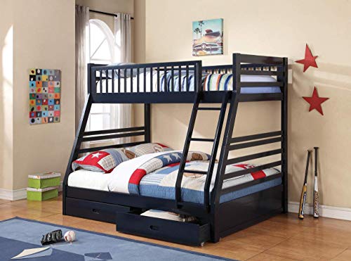 APRODZ Solid Wood Elvira Grey Twin Over Queen Size Bunk Bed with Storage