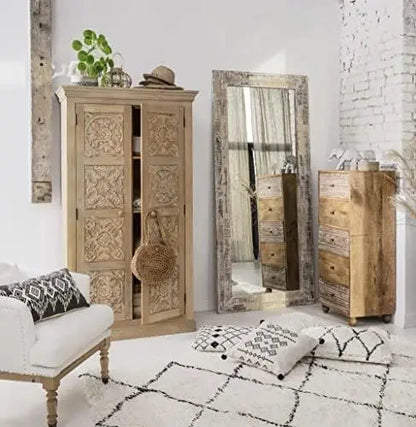 Floreale wardrobe Carved Mango Wood 2-Door Wardrobe Almirah 