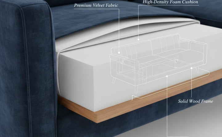 Translation missing: en.MidCen Wooden 3 Seater Sofa Set with High-Density Comfortable Foam for Home &amp; Living Room (Upholstered- Dark Green Velvet Fabric) 