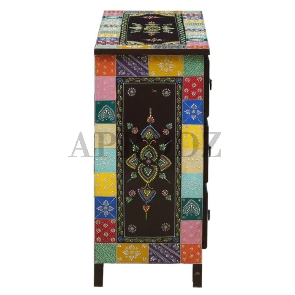 APRODZ Wooden Handpainted Chest of Drawer Cabinet for Storage for Living Room (Multicolor)