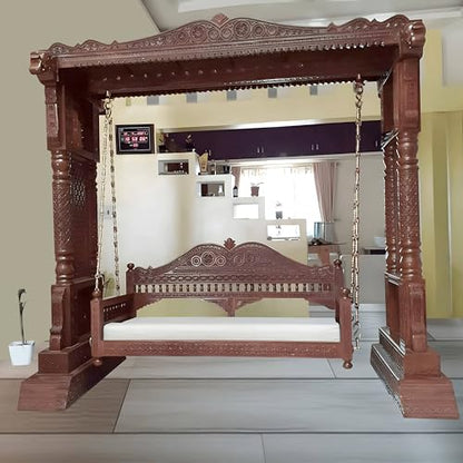 APRODZ 3 Seater Swing Wooden Jhula for Indoor Outdoor & Balcony | House Swings for Adults (White)