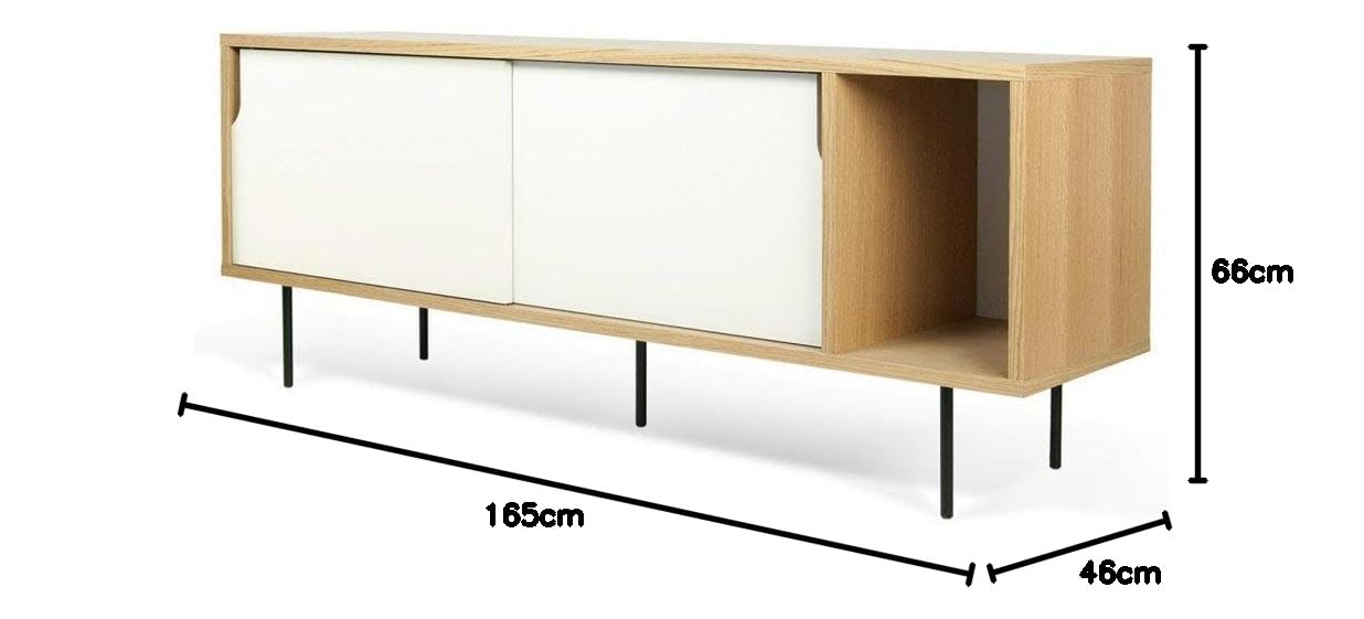 APRODZ Solid Wood Clearcut Storage Side Board Unit for Living Room | Oak White Finish