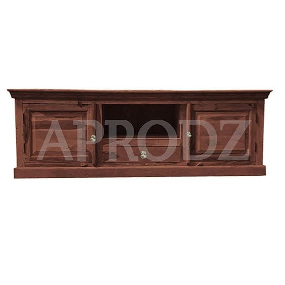 Sheesham Wood Tv Unit Cabinet with Shelves and one Drawer (Sheesham - Walnut)