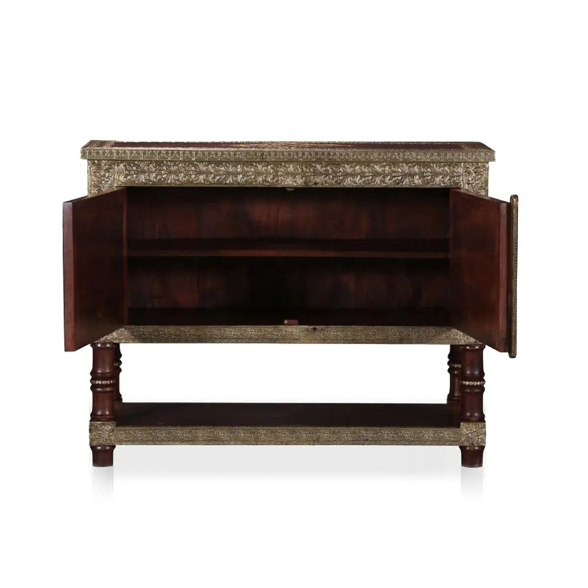 Wooden Brass Fitted Storage Cabinet with Open Self Storage (Multicolor) 