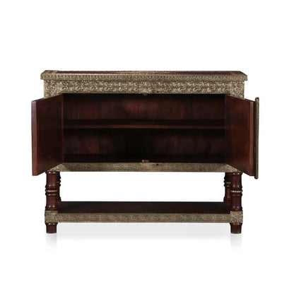 Wooden Brass Fitted Storage Cabinet with Open Self Storage (Multicolor) 