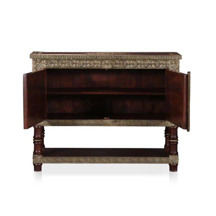 Translation missing: en.Wooden Brass Fitted Storage Cabinet with Open Self Storage (Multicolor) 