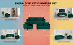 MidCen Wooden 6 Seater 3+2+1 Sofa Set with High-Density Foam for Home & Living Room (Upholstered- Dark Green Velvet Fabric) 