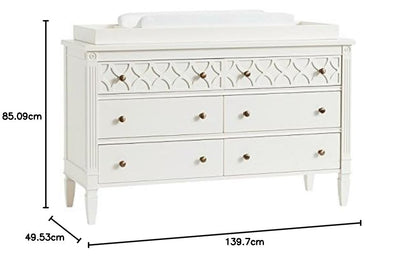 Mango Wood Norto Extra Wide Dresser & Topper Set with Topper Mattress Changing pad is Also Included - White Color