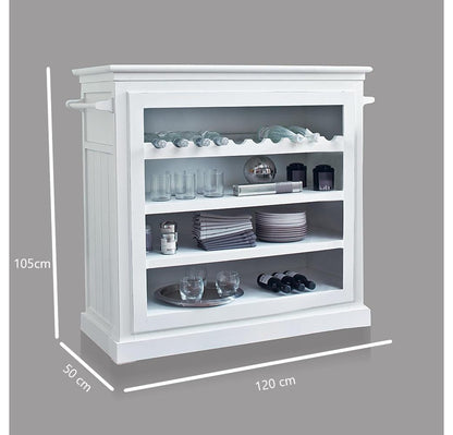 APRODZ Mango Wood Bonner Wine Storage Stylish Counter Bar Cabinet for Living Room | White Finish