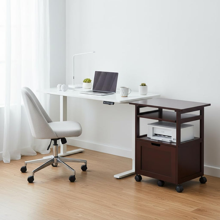 Translation missing: en.APRODZ Pipro Acacia Wood Multipurpose Office Table and Kitchen Trolley Cart with Storage Cabinet Rolling Utility Table for Home, Office, Kitchen and Dining Room 