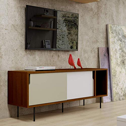 Solid Wood Clearcut Storage Side Board Unit for Living Room | Walnut White Finish 