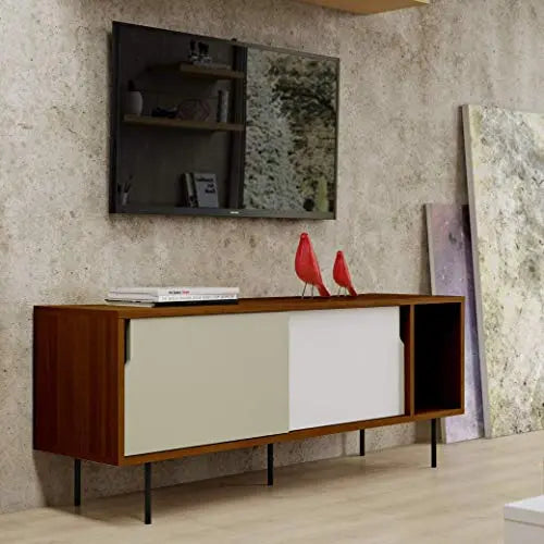 Translation missing: en.Solid Wood Clearcut Storage Side Board Unit for Living Room | Walnut White Finish 